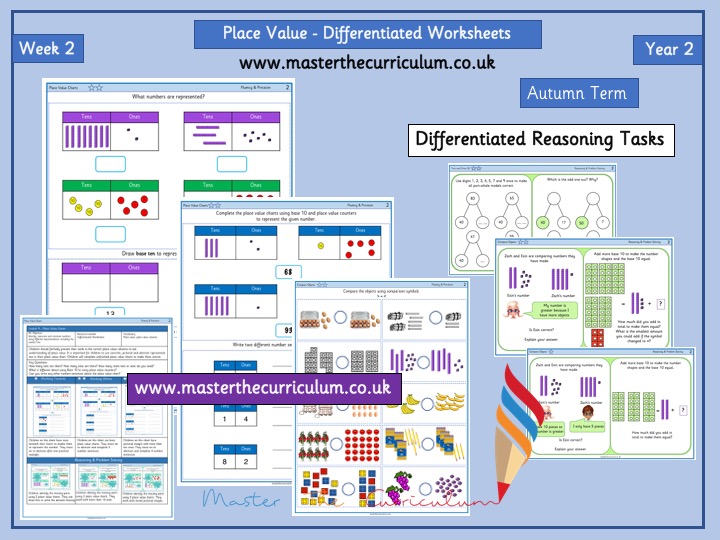 year 2 week 2 differentiated worksheets place value master the curriculum