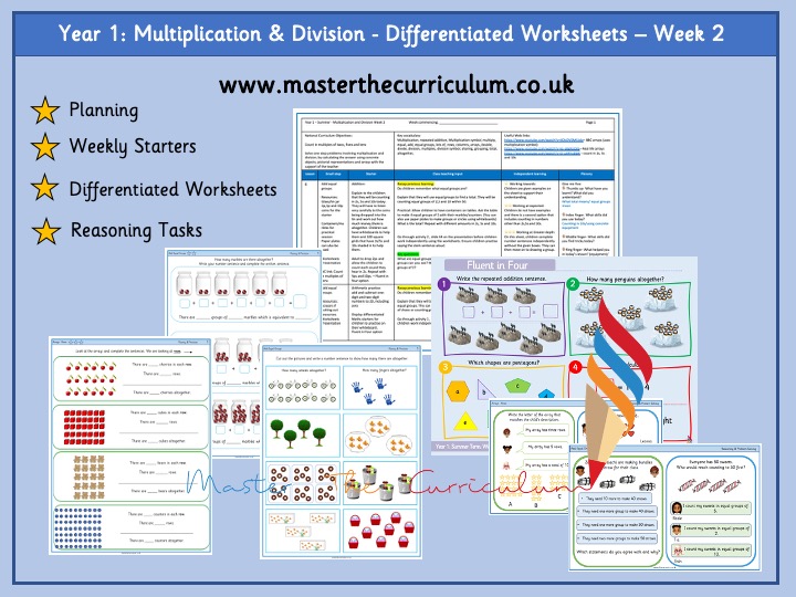 year 1 multiplication and division worksheets summer week 2 master the curriculum