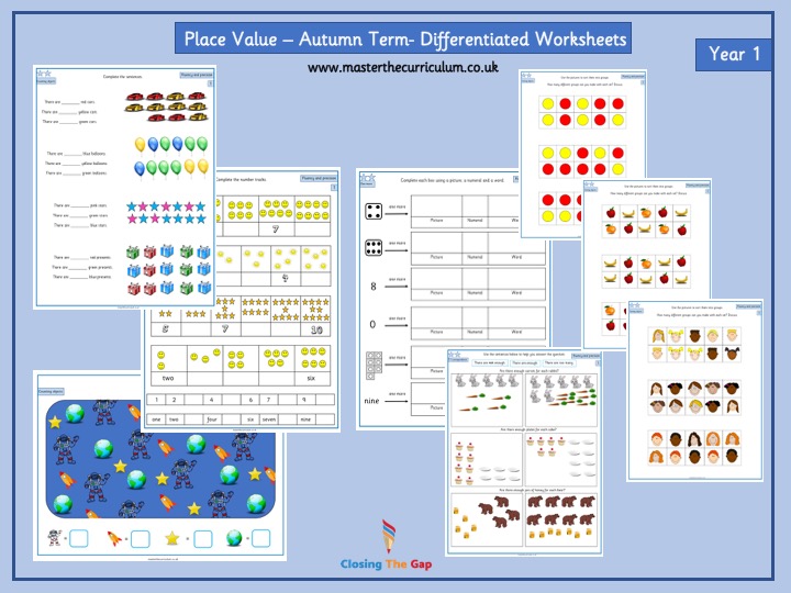 year 1 week 1 editable differentiated worksheets place value within 10 master the curriculum