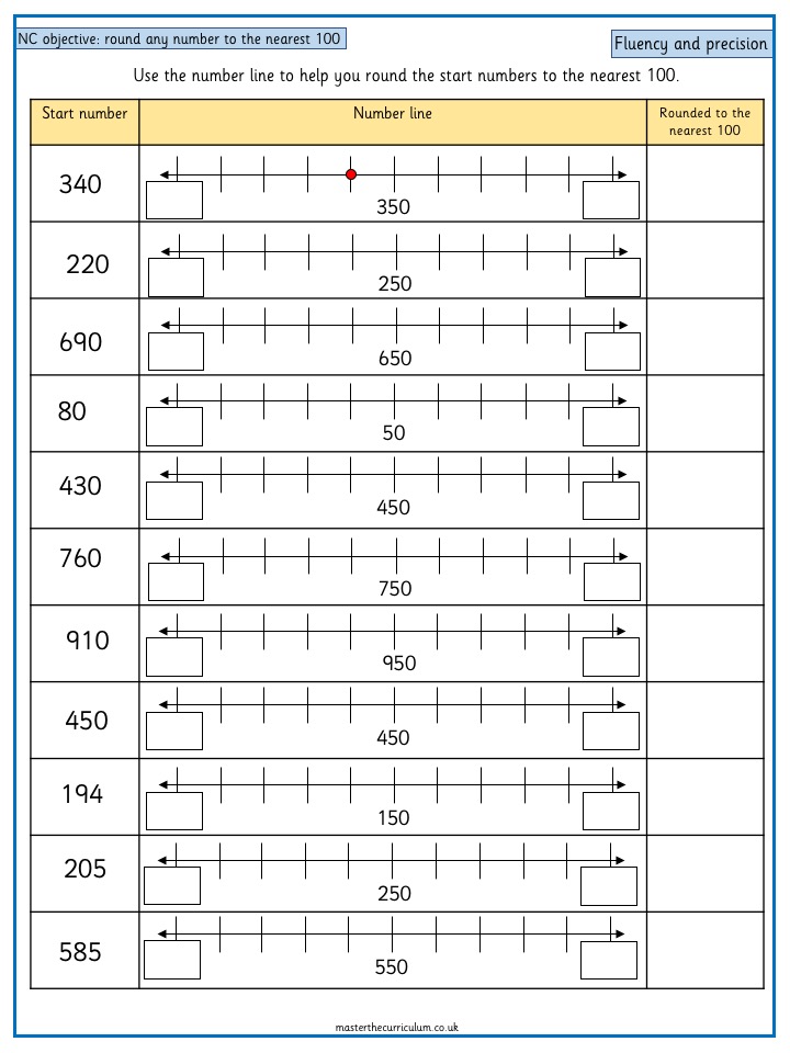year 4 maths round any number to the nearest 10 100 or