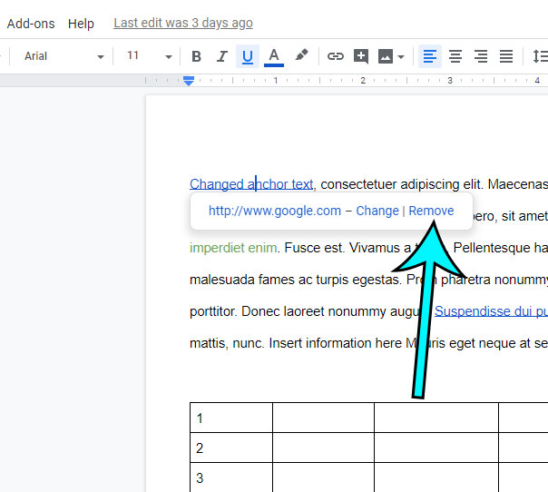 how to remove a hyperlink in google docs