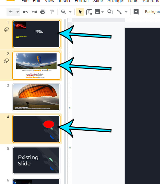 select the slides for the new file