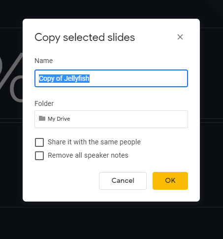how to make a new Google Slides file with some of your existing slides