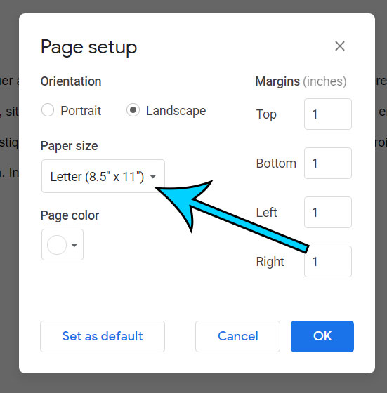 choose the Paper size option and select the size