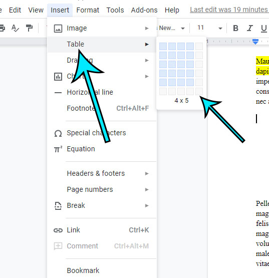 how to make tables in Google Docs