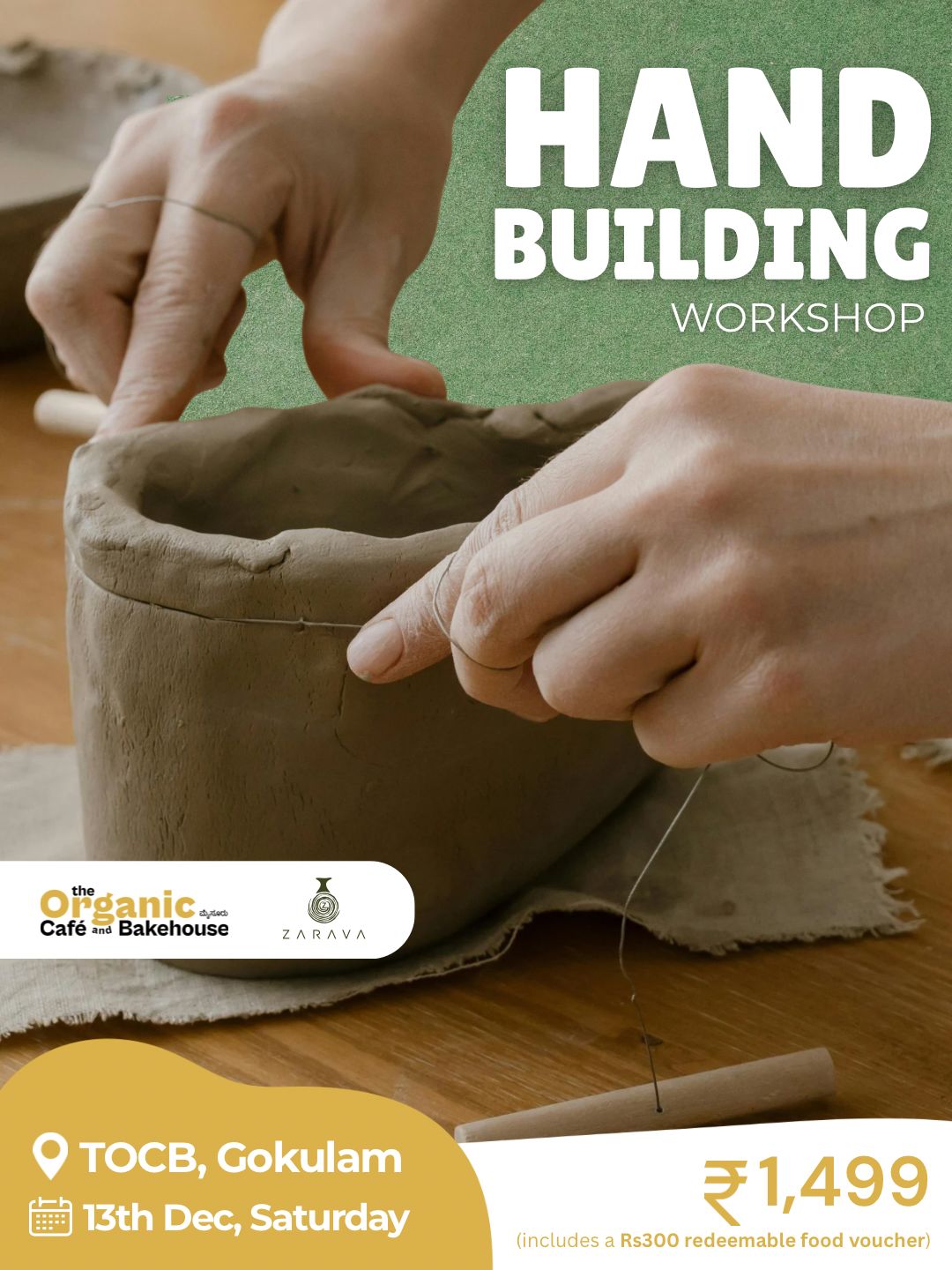 pottery workshop mysore, hand building workshop mysore, clay art class mysore, pottery class gokulam, creative workshops mysore, beginner pottery workshop