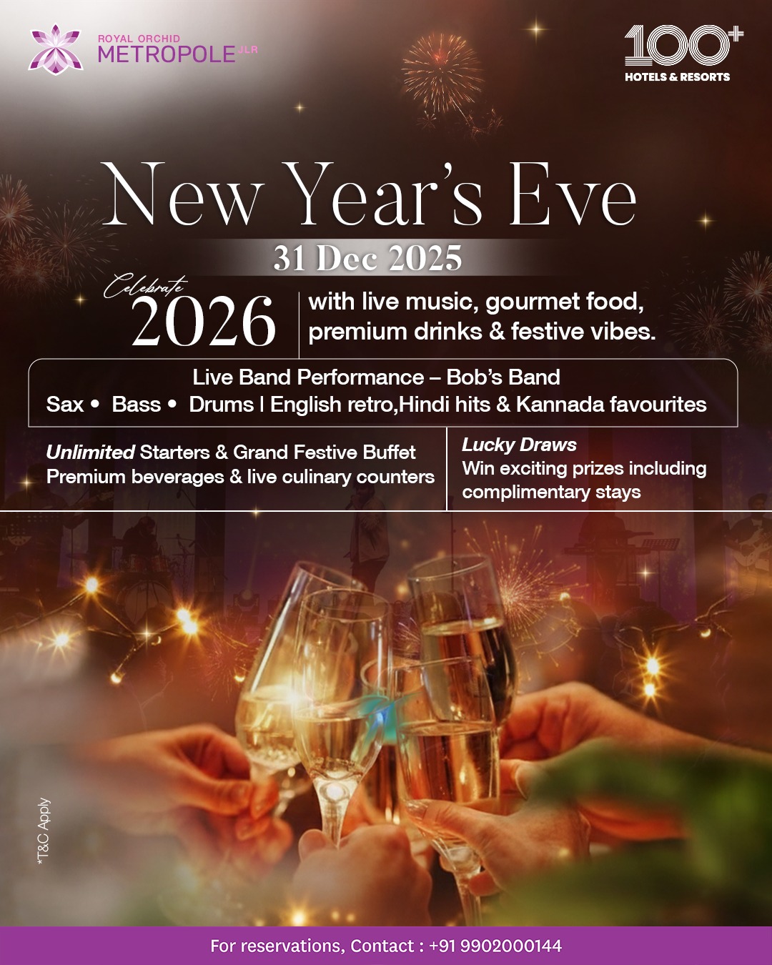 New Year Party Mysuru, New Year Eve Events Mysore, Live Music New Year Mysuru, Royal Orchid Metropole Mysuru Events, 31st December Party Mysore