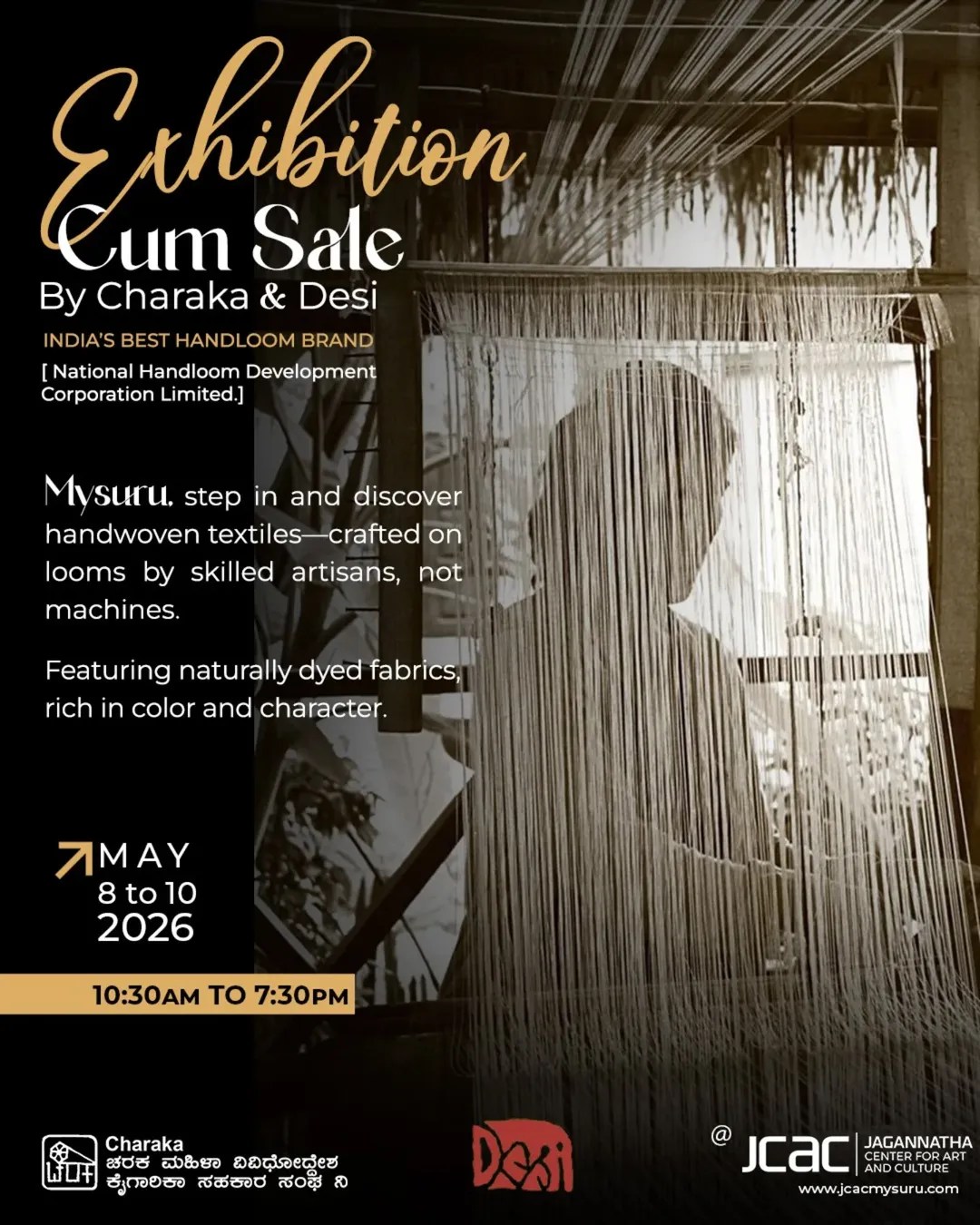 Exhibition Cum Sale at JCAC Mysuru 2026, Charaka Handloom Fair Mysuru, Jagannatha Center for Art and Culture Events, Pavitra Vastra Exhibition Mysuru