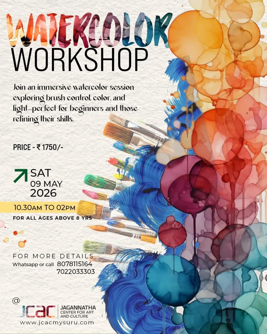 Watercolor Workshop in Mysuru, JCAC Mysuru events, Jagannatha Center for Art and Culture, Jagannatha Center for Art and Culture
