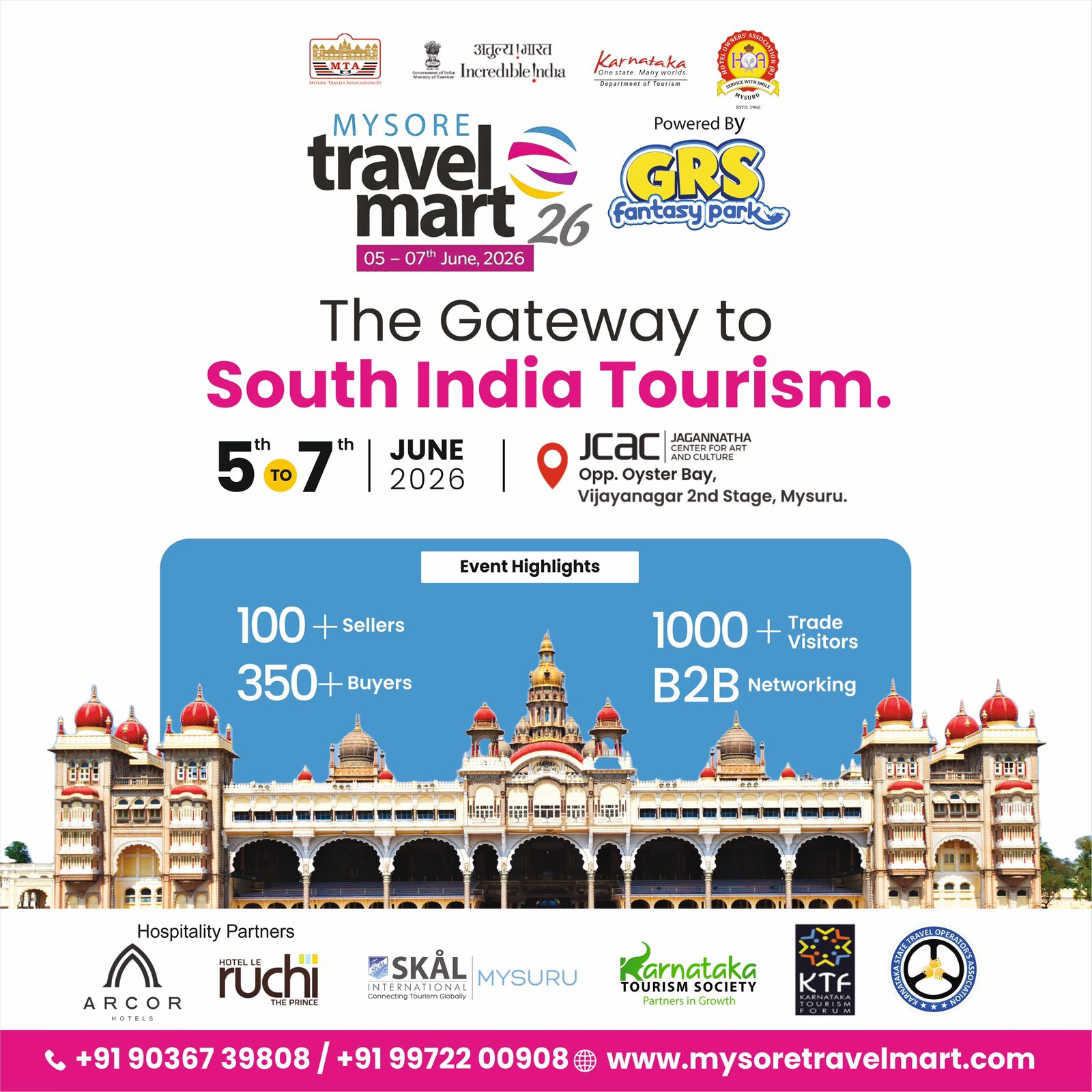 Mysore Travel Mart 2026,South India Tourism Event, B2B Networking in Mysuru, JCAC Mysuru Events 2026, events in mysore, Tourism Expo Karnataka, B2B Travel Networking, Things to do in Mysore June 2026, GRS Fantasy Park Events