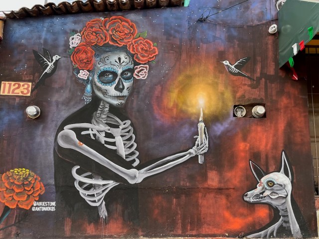 Oaxaca, Xochimilco, mural, skeleton
