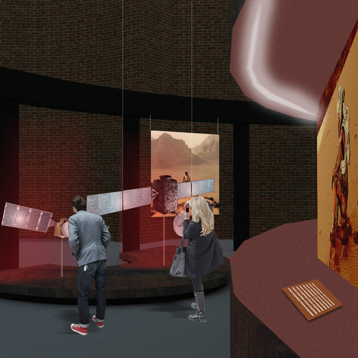 vista prospettica dell'installazione dei modelli dei satelliti