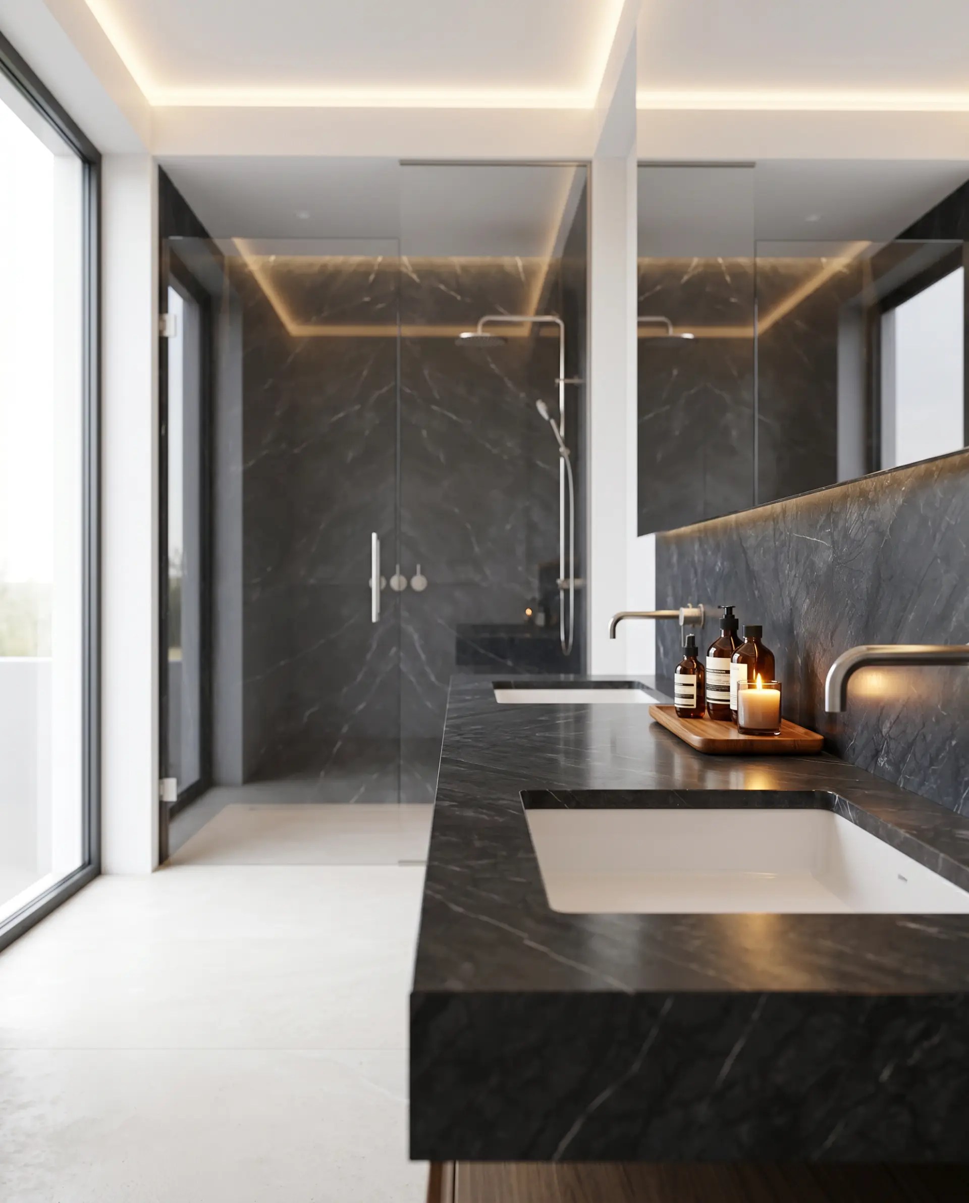 Quartzite Nera inspiration – Modern Bathroom