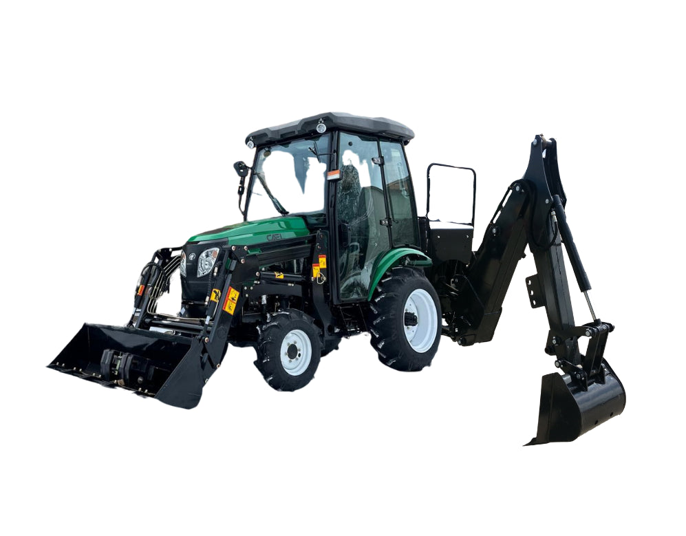 Tracteur avec Cabine, Chargeur Frontal et Rétrocaveuse – Moteur Perkins