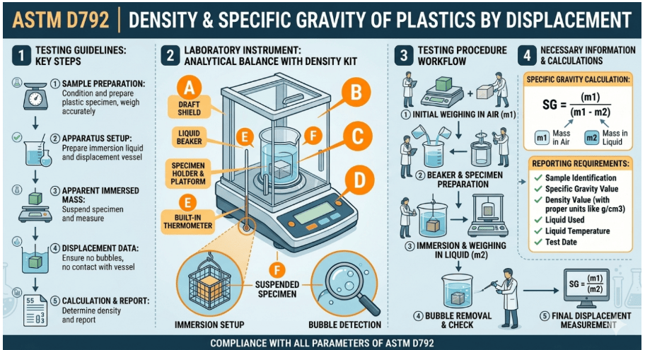 This image depicts an analytical balance used for gravity measurement as per ASTM D792.