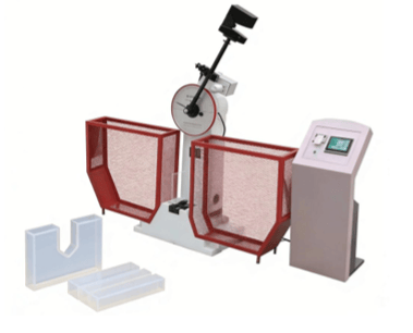 This image shows a Charpy impact tester that measures the energy absorbed through specimen fracture in ASTM D6110 testing.
