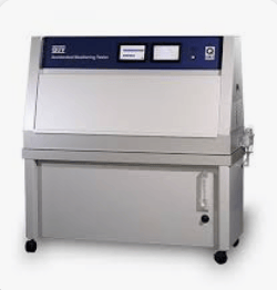 The image shows a fluorescent Ultraviolet (UV) lamp apparatus that reproduces the weathering effects that occur when materials are exposed to sunlight, as discussed in ASTM G154.