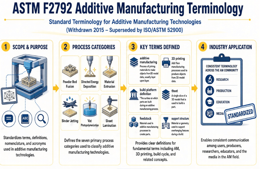  The image shows additive manufacturing technology terminology being applied to technical documentation according to ASTM F2792.