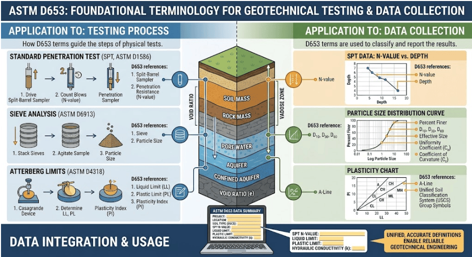  Engineers reviewing standardized soil and rock terminology used for geotechnical testing, analysis, and technical reporting.