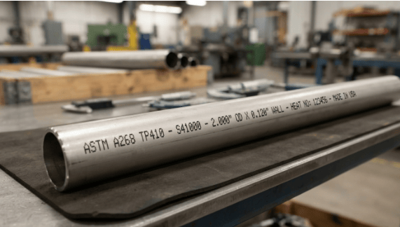 The image shows seamless and welded ferritic and martensitic stainless-steel tubing as per ASTM A268.