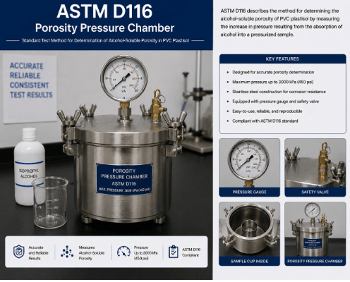 This image shows a porosity pressure chamber used to evaluate the porosity of a vitrified ceramic specimen according to ASTM D116.
