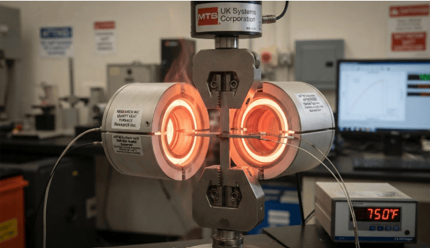 This image depicts a universal testing machine used for mechanical testing according to ASTM D2295.