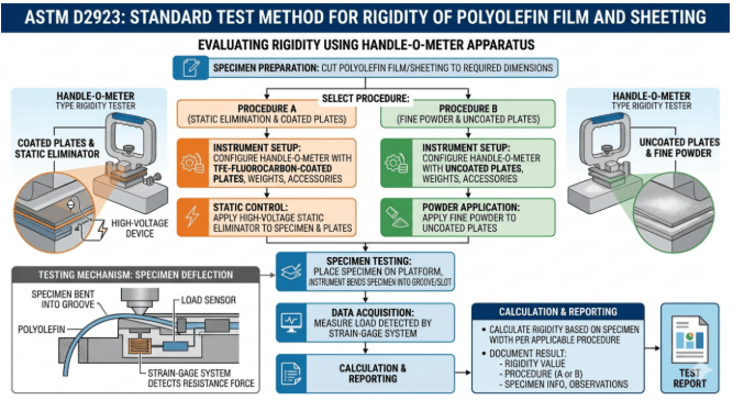 This image shows a handle-o-meter used to determine rigidity as per ASTM D2923.