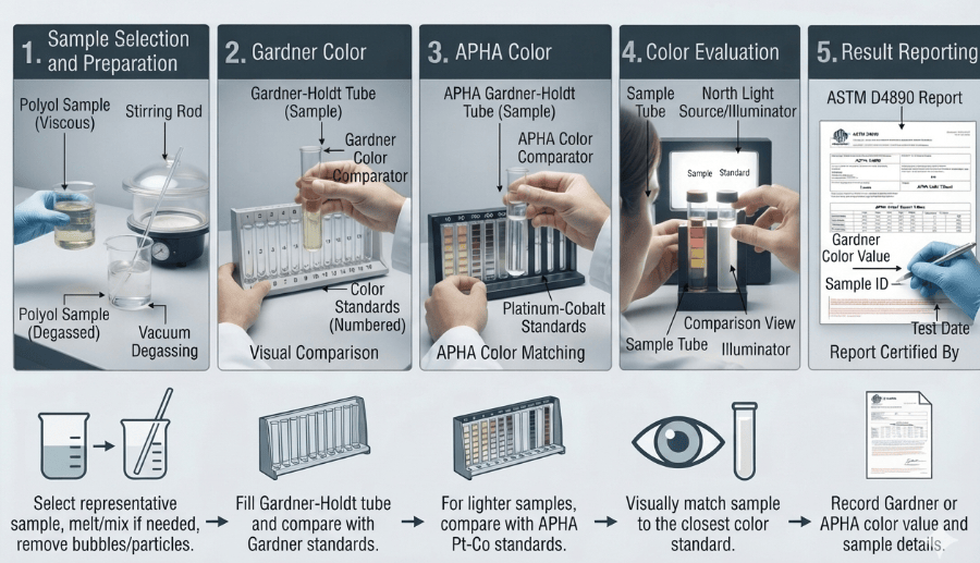 This image shows Gardner-Holdt clear-glass tubes for determining the color of polyols as per ASTM D4890.