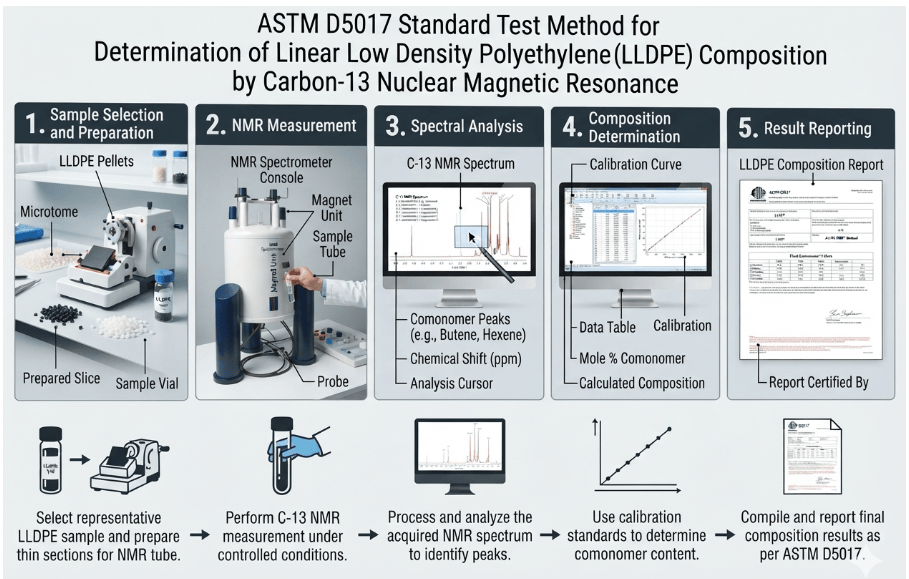 This image shows a carbon-13 NMR used to determine the composition of LLDPE as per ASTM D5017.