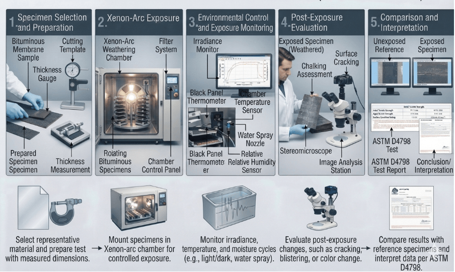 This image shows a xenon-arc weathering chamber used for weathering test conditions as per ASTM D4798.