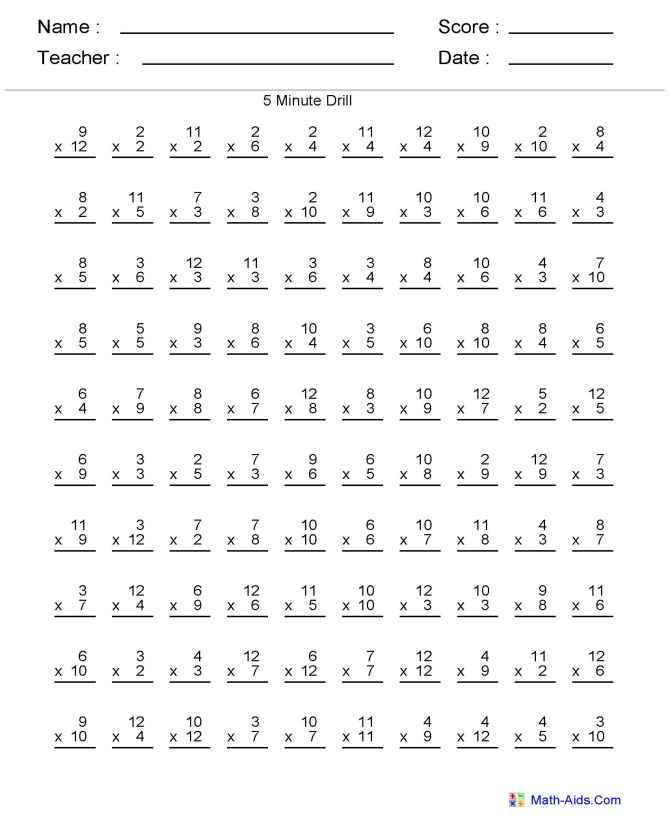 Multiplication work sheets