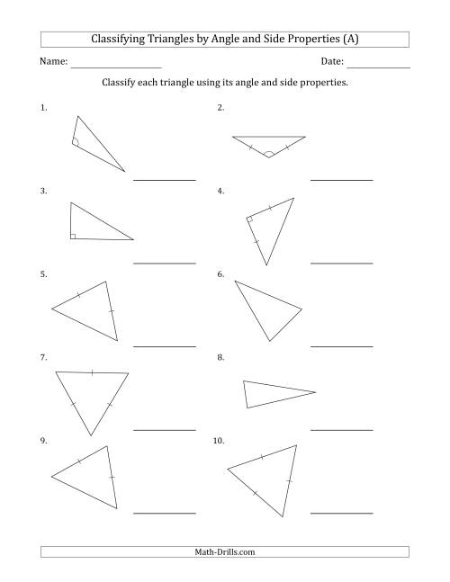 Classifying triangles by angle and side properties (a)