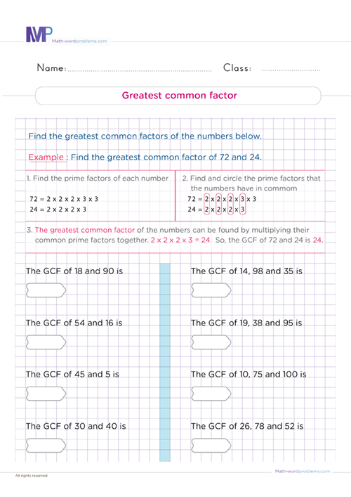 Greatest common factor grade 6