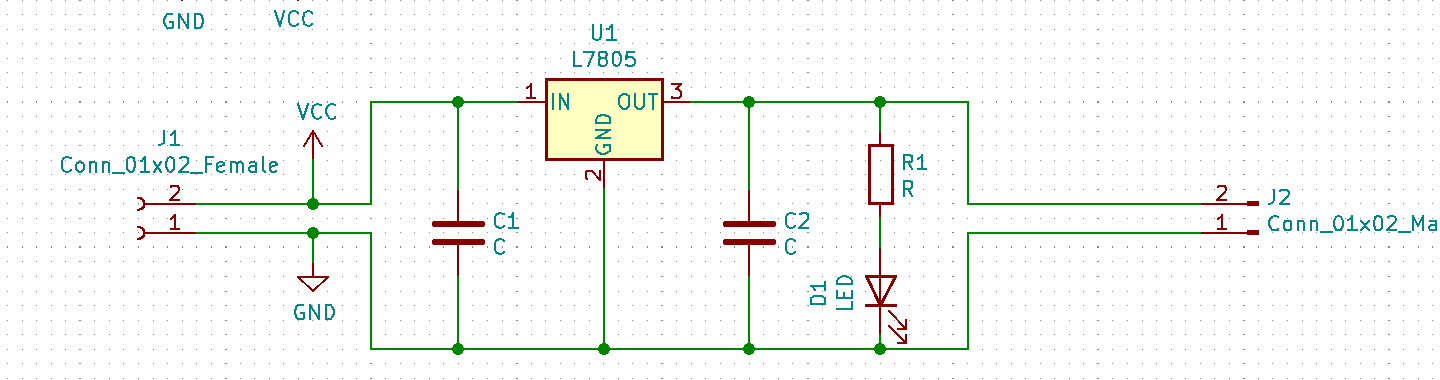 Basic 7805 – KiCAD Beginner – Schematic – mathcodeprint