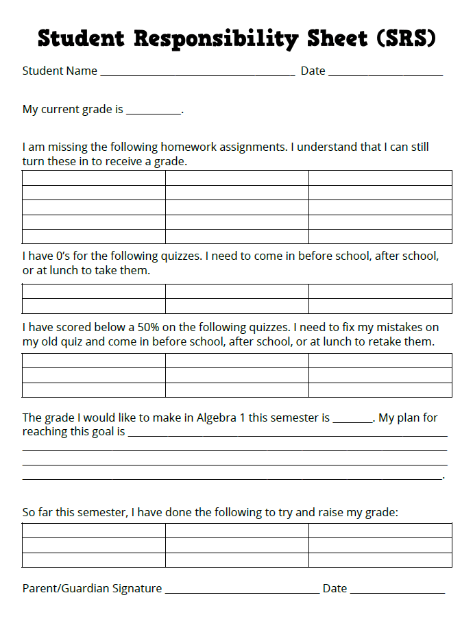 Printable responsibility worksheets