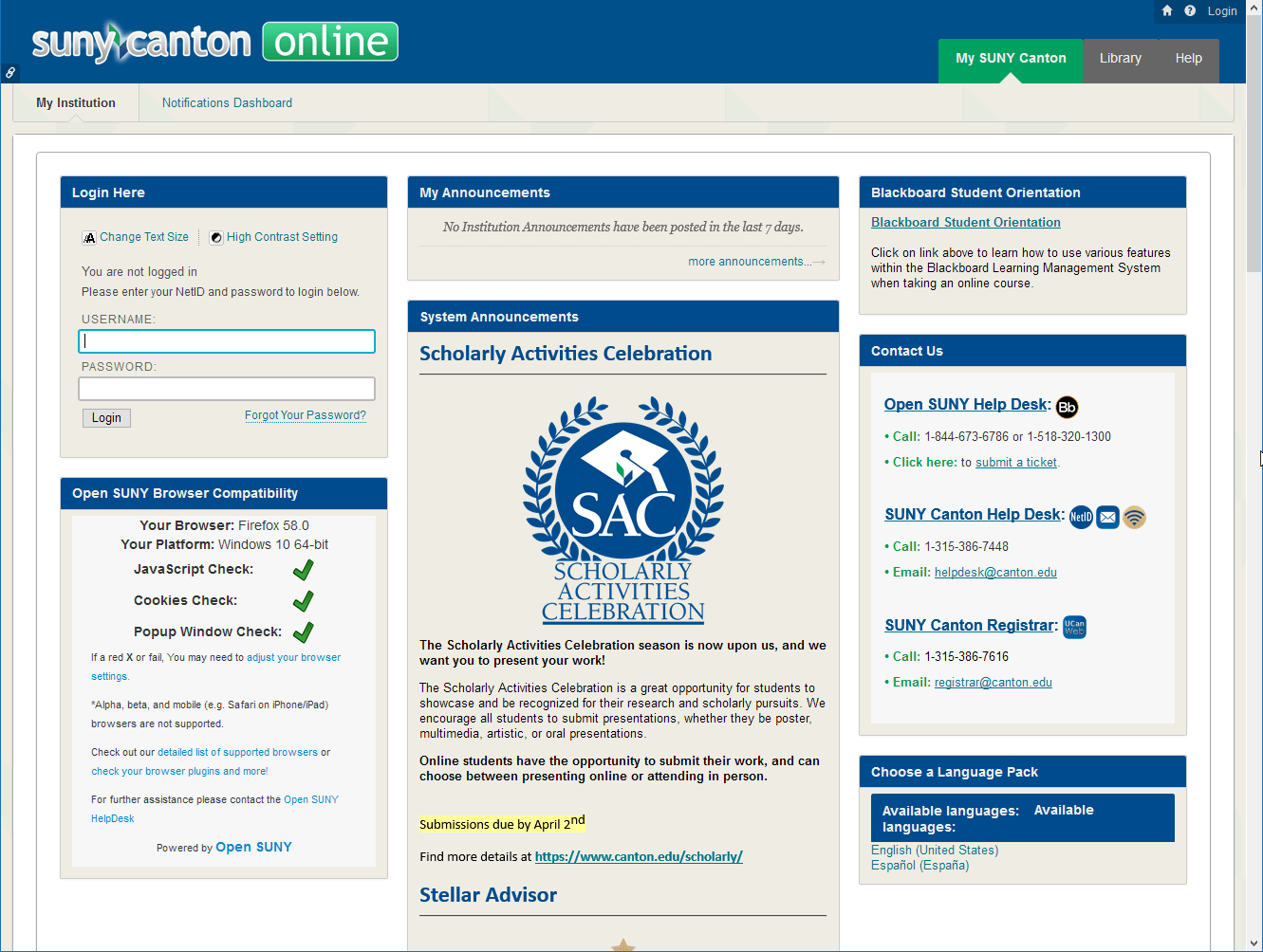 Blackboard Frontpage
