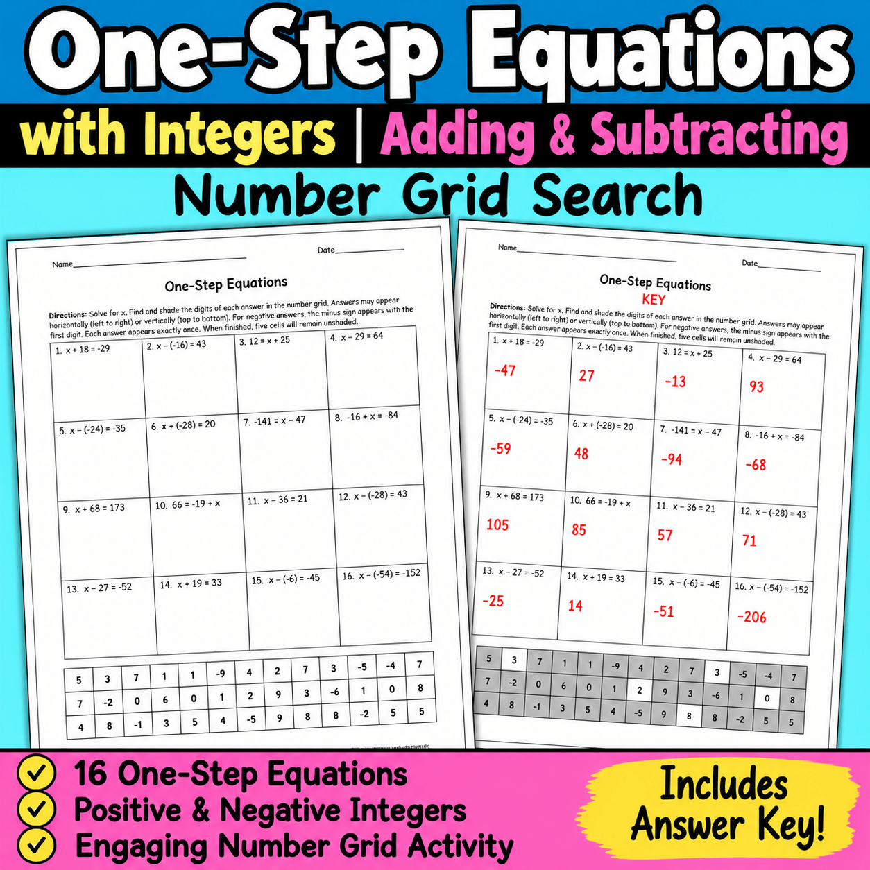 One-Step Equations Number Grid Search