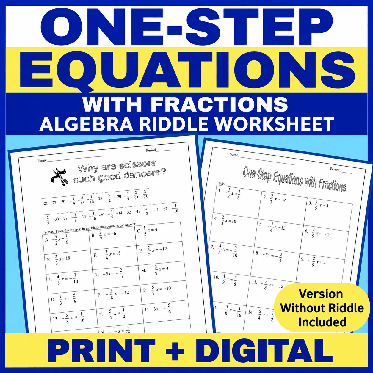 Solving One-Step Equations with Fractions Worksheet | Using Reciprocals