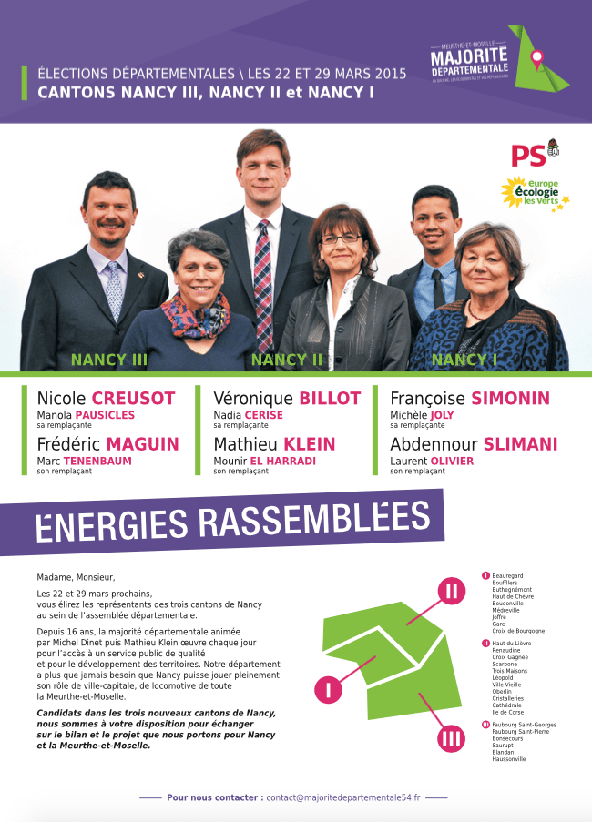 Les cantons ont été redécoupés à l'occasion de cette élection. Elections Departementales Mathieu Klein