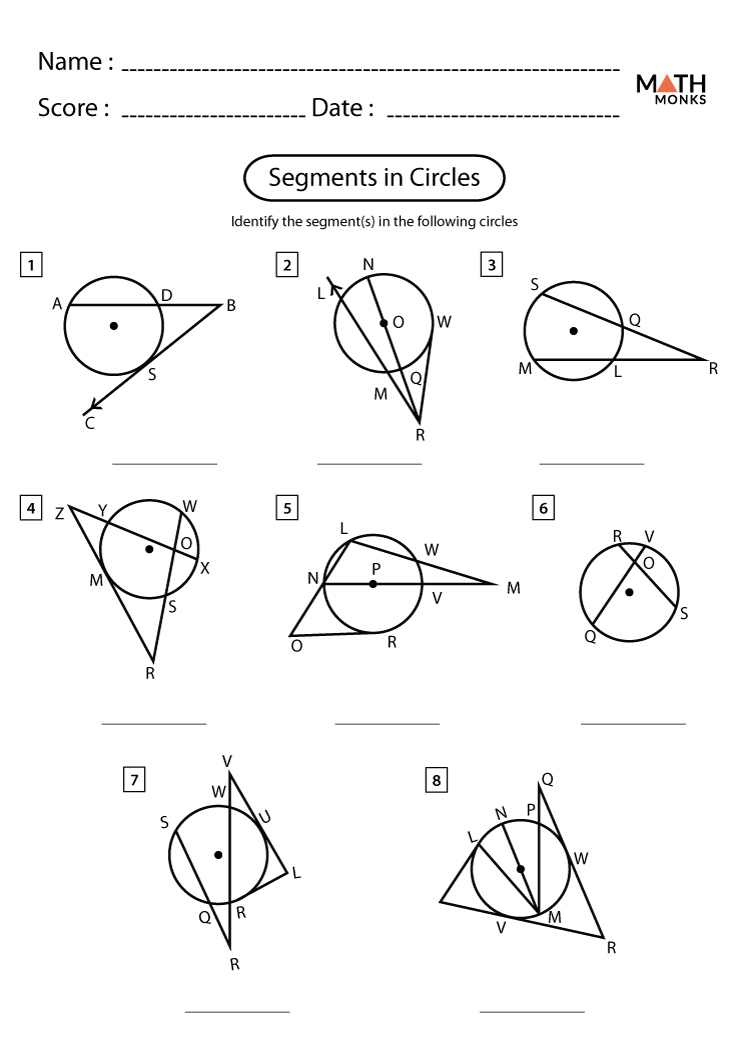 segments in circles worksheets math monks