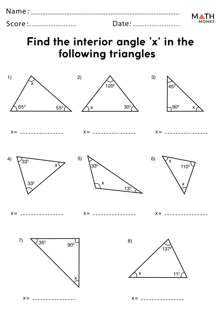 Angles in a triangle worksheets