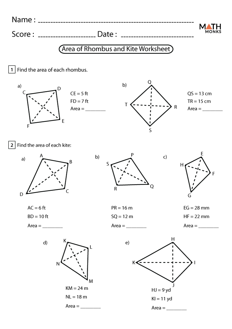 rhombus worksheets math monks
