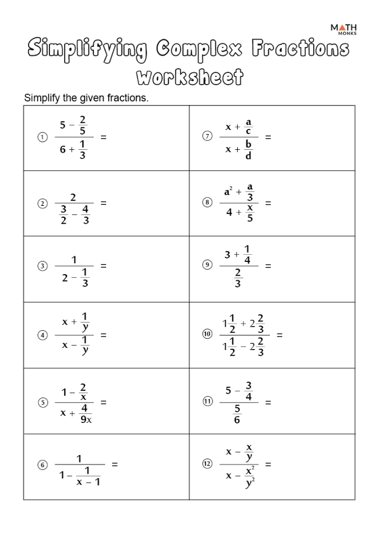 Simplifying fractions worksheets