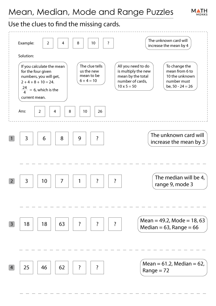 Mean median mode range worksheets