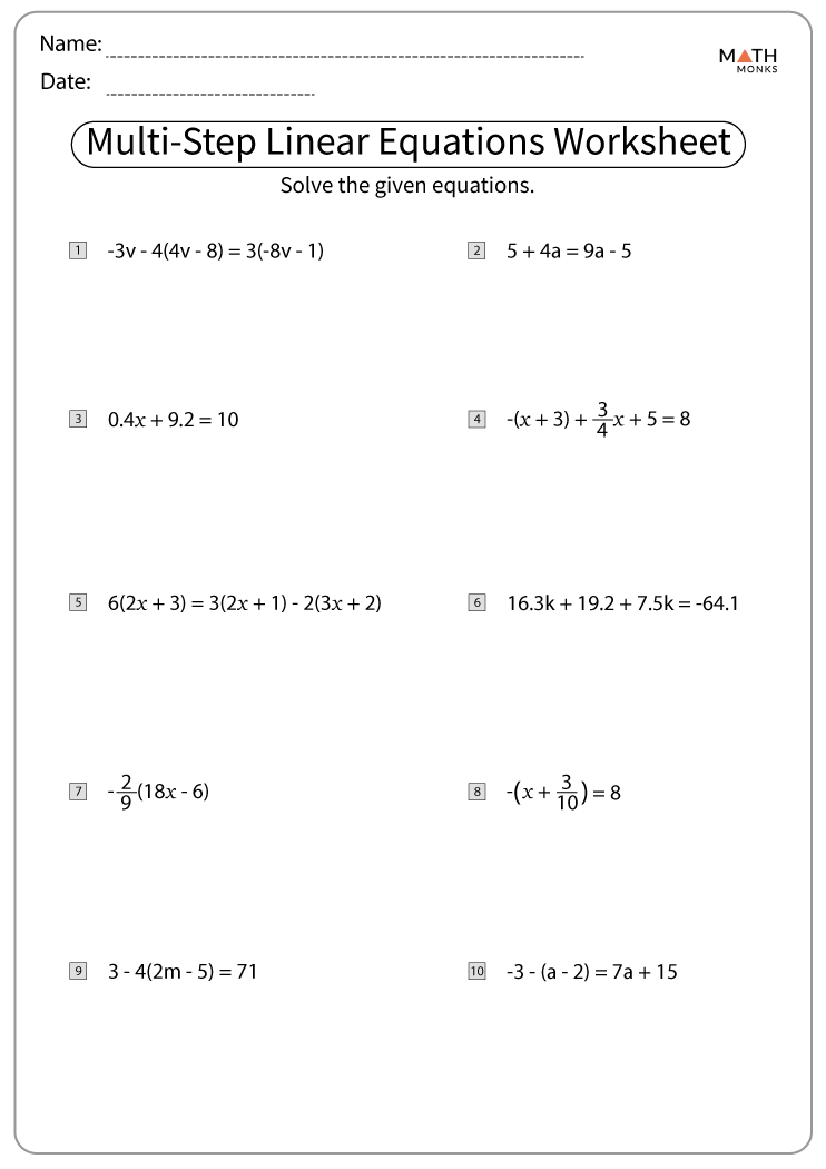 Free Multi Step Linear Equations Worksheet Download Free Multi Step - Premium Mountain Illustration Gallery - HD