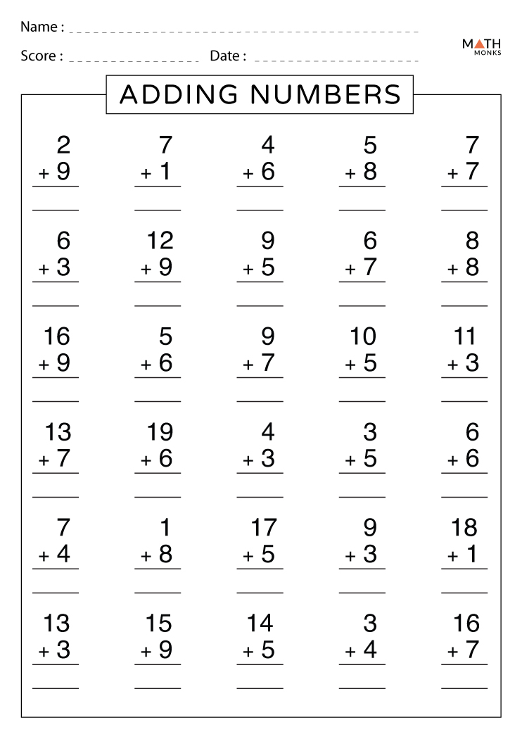 Addition facts worksheets with answer key