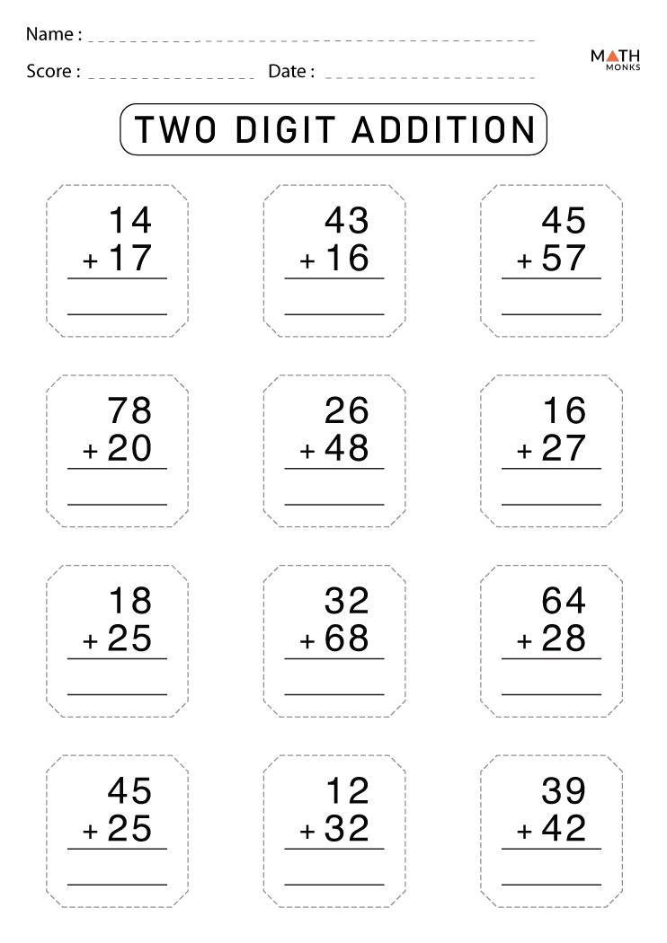 2 digit addition worksheets with answer key