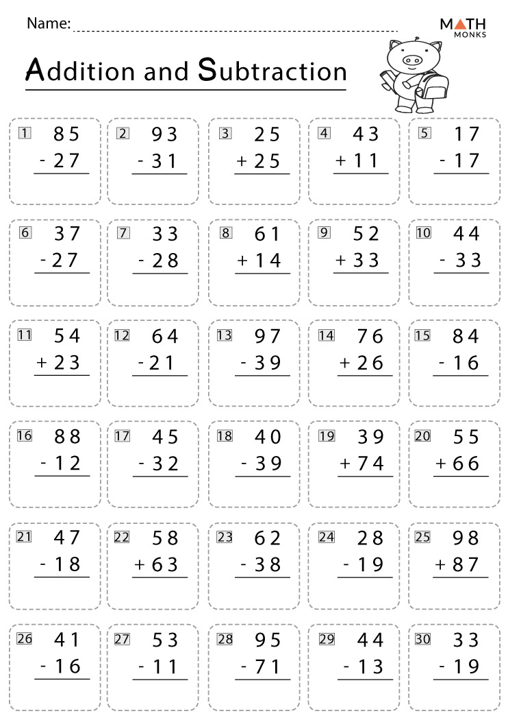 2nd grade addition and subtraction worksheets with answer key