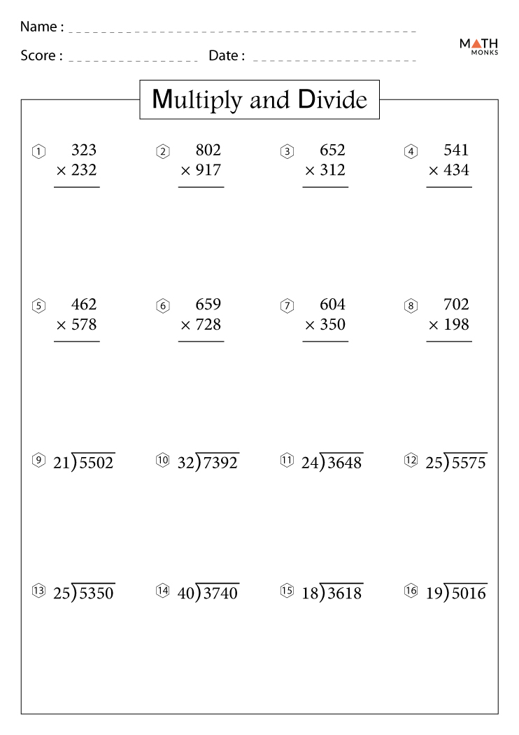 Multiplication and division worksheets with answer key