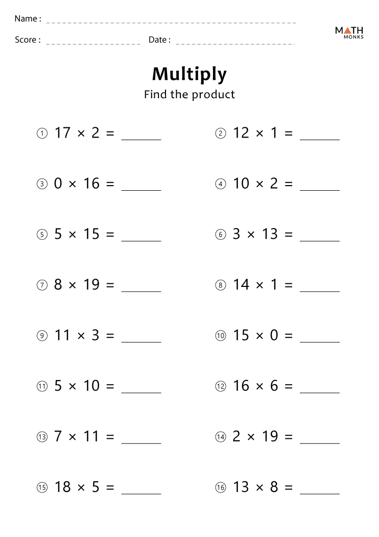 Multiplication worksheets grade 3 with answer key